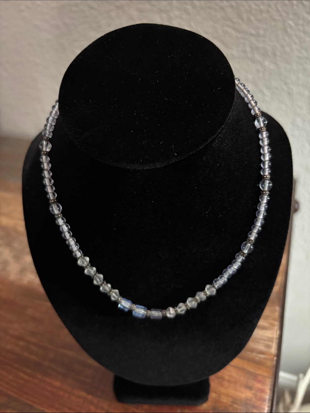 Handcrafted Iridescent Glass Bead Necklace - Silver Gray